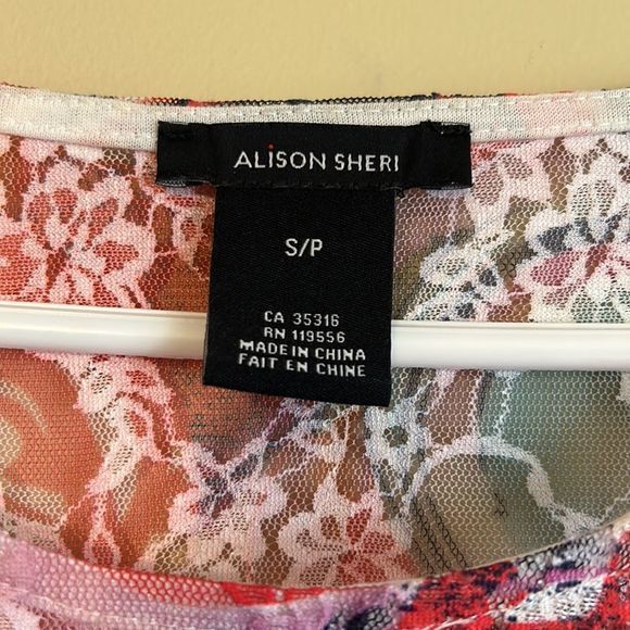 Alison Sheri women’s top size S colourful lace blouse 3/4 sleeve - Picture 5 of 6